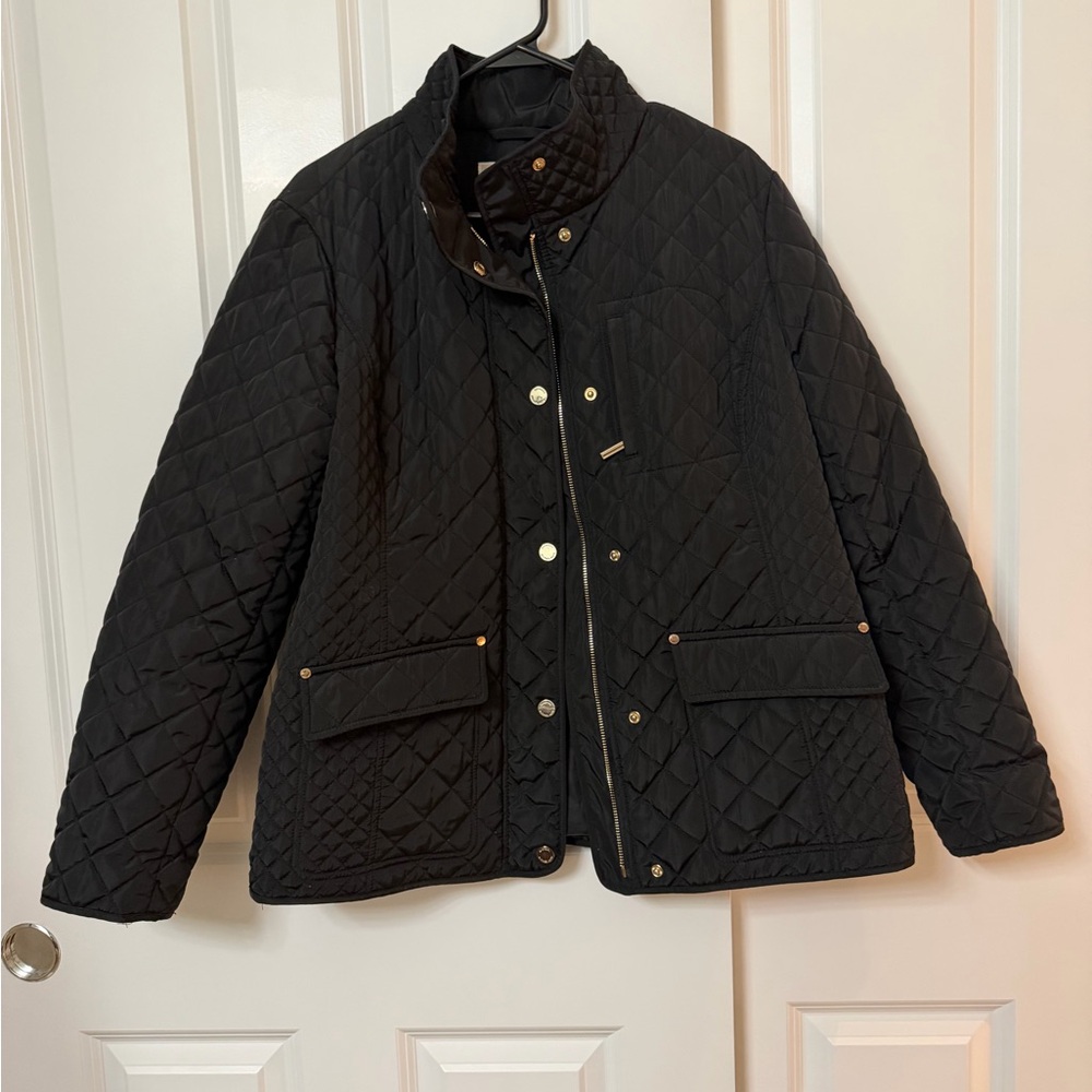 Michael Kors Black Quilted Puffer Jacket with Gold Accents